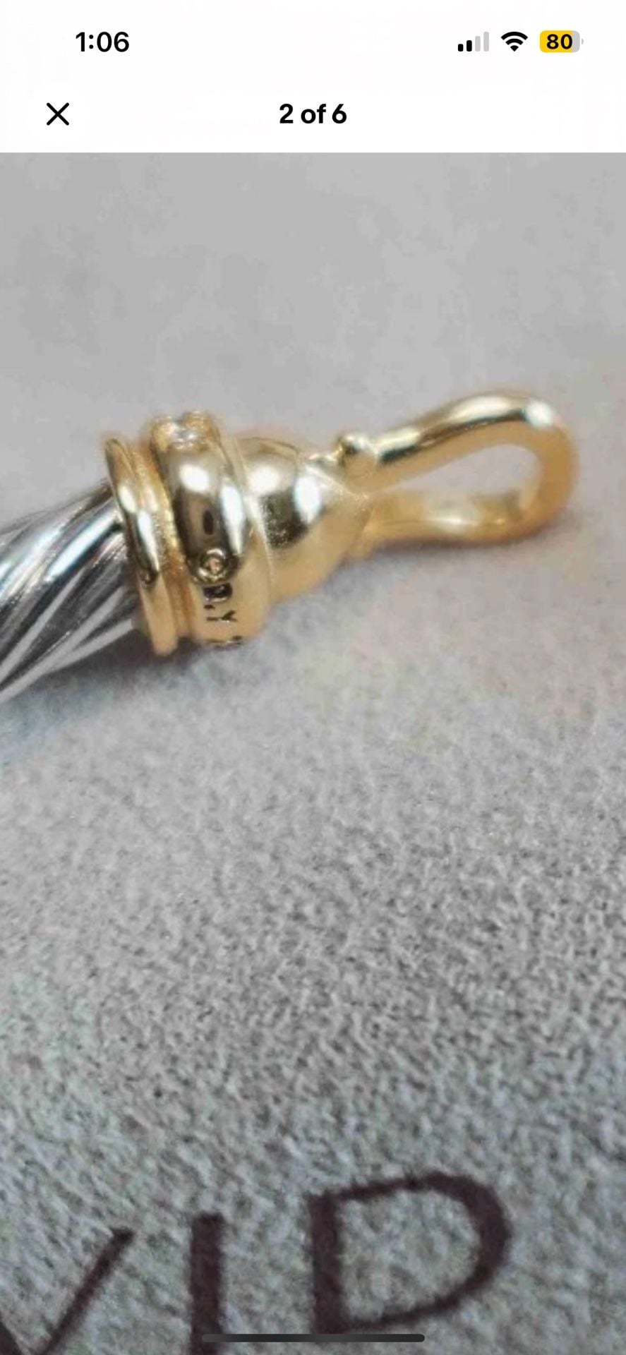 David Yurman Sterling Silver and 18K Yellow Gold Diamond Buckle Clasp Cable Bracelet 3
