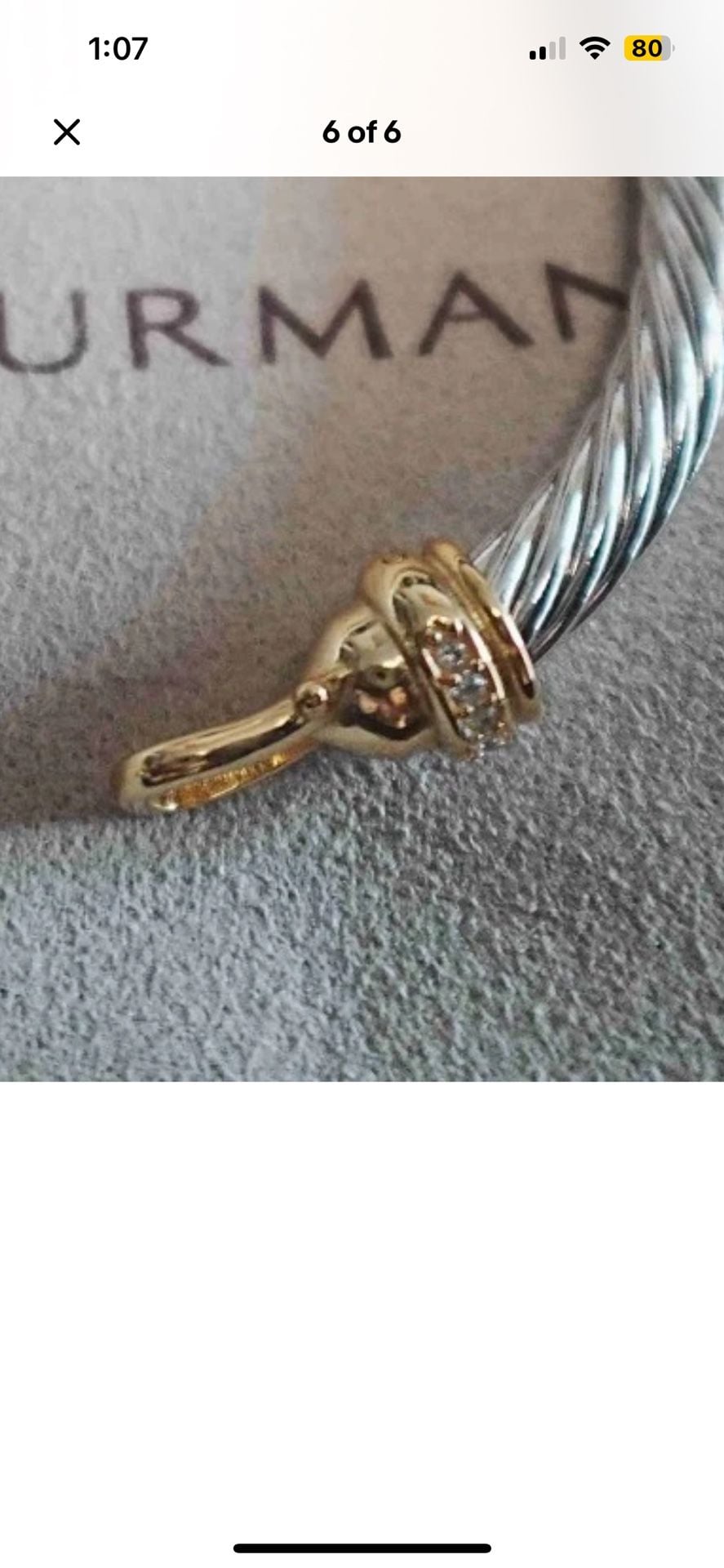 David Yurman Sterling Silver and 18K Yellow Gold Diamond Buckle Clasp Cable Bracelet 4