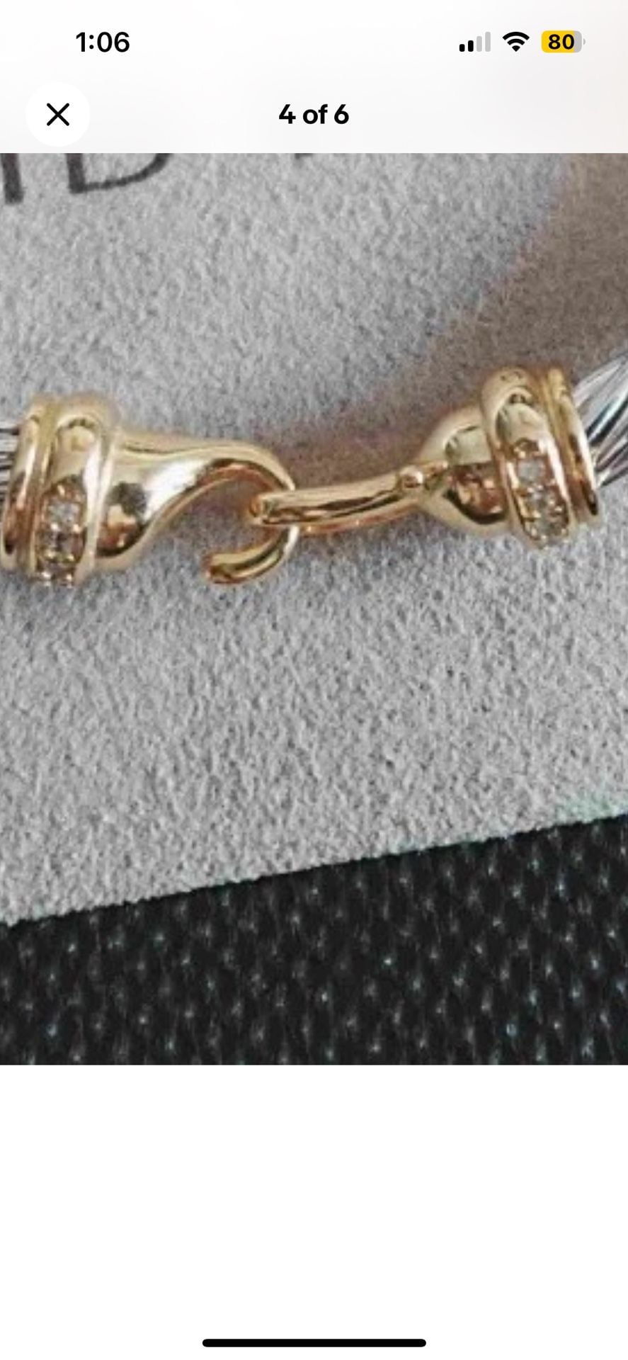 David Yurman Sterling Silver and 18K Yellow Gold Diamond Buckle Clasp Cable Bracelet 5