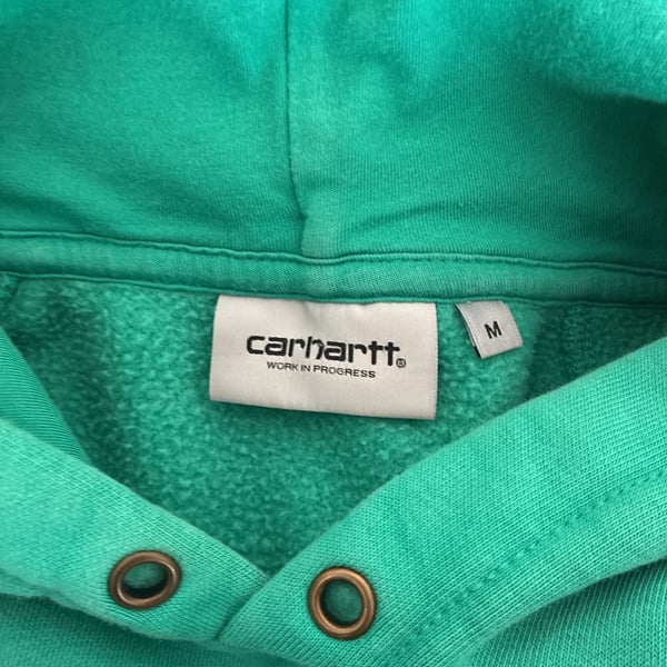 Carhartt WIP Hooded Chase Sweat Teal Green Hoodie Size M missing drawstring