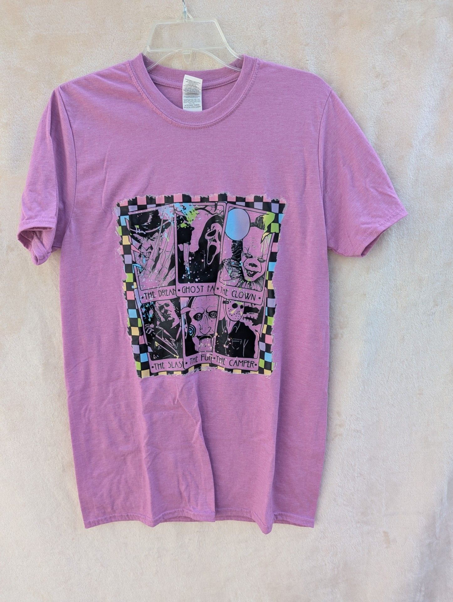 Gildan Softstyle Horror Tarot Cards Graphic Print T-Shirt Medium Pink 2