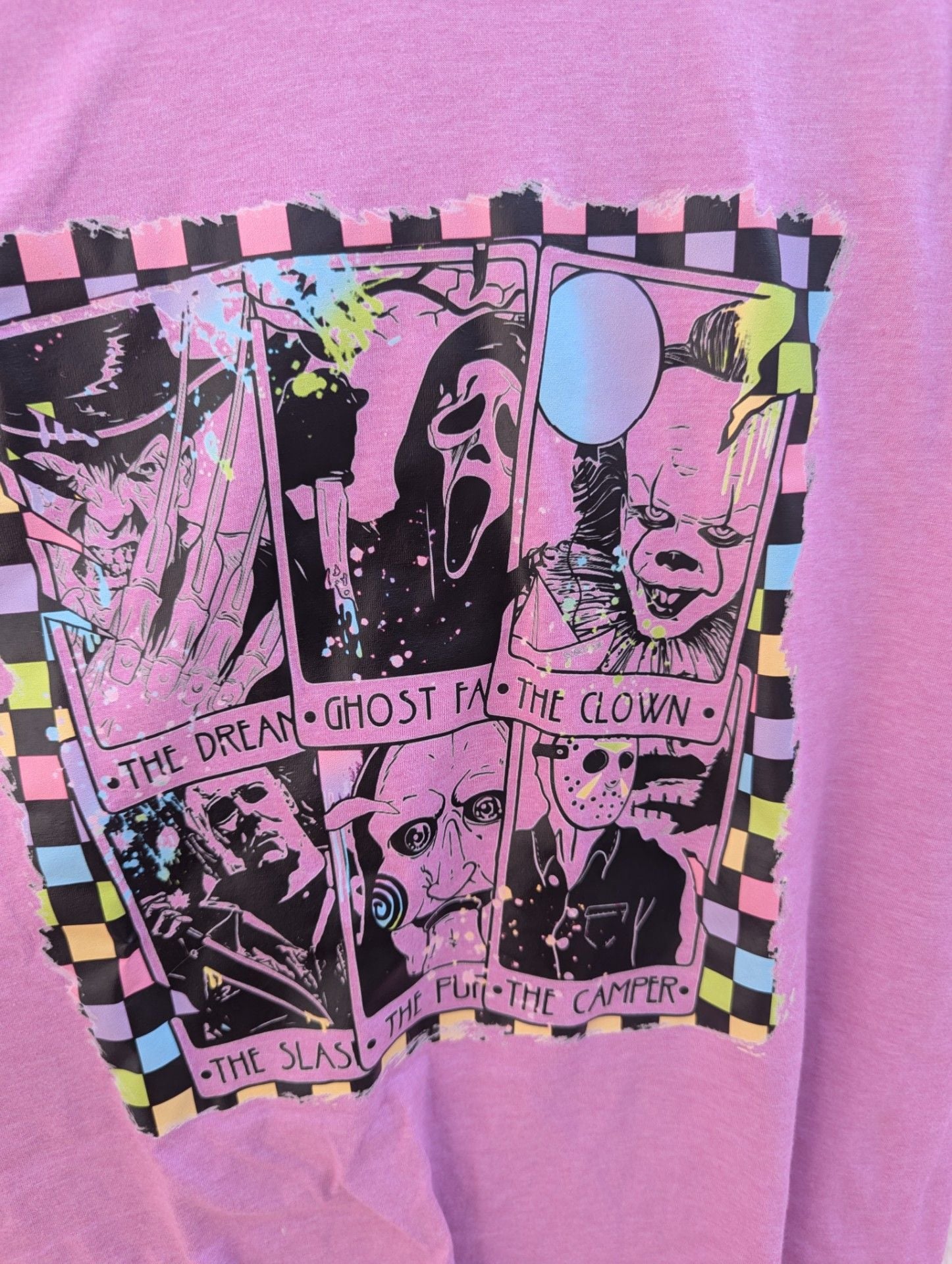 Gildan Softstyle Horror Tarot Cards Graphic Print T-Shirt Medium Pink 4