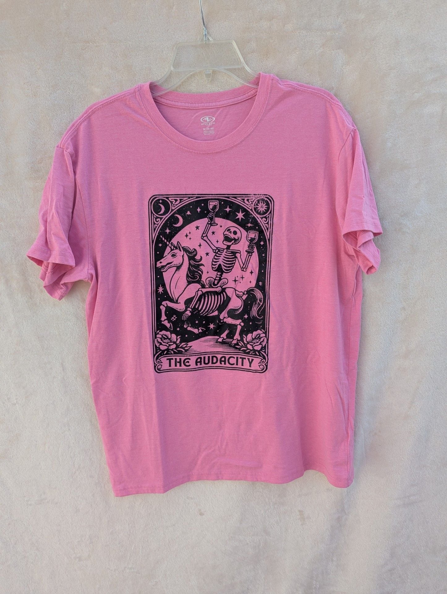 Athletic Works The Audacity Skeleton Unicorn Tarot Card Graphic Pink T-Shirt 2