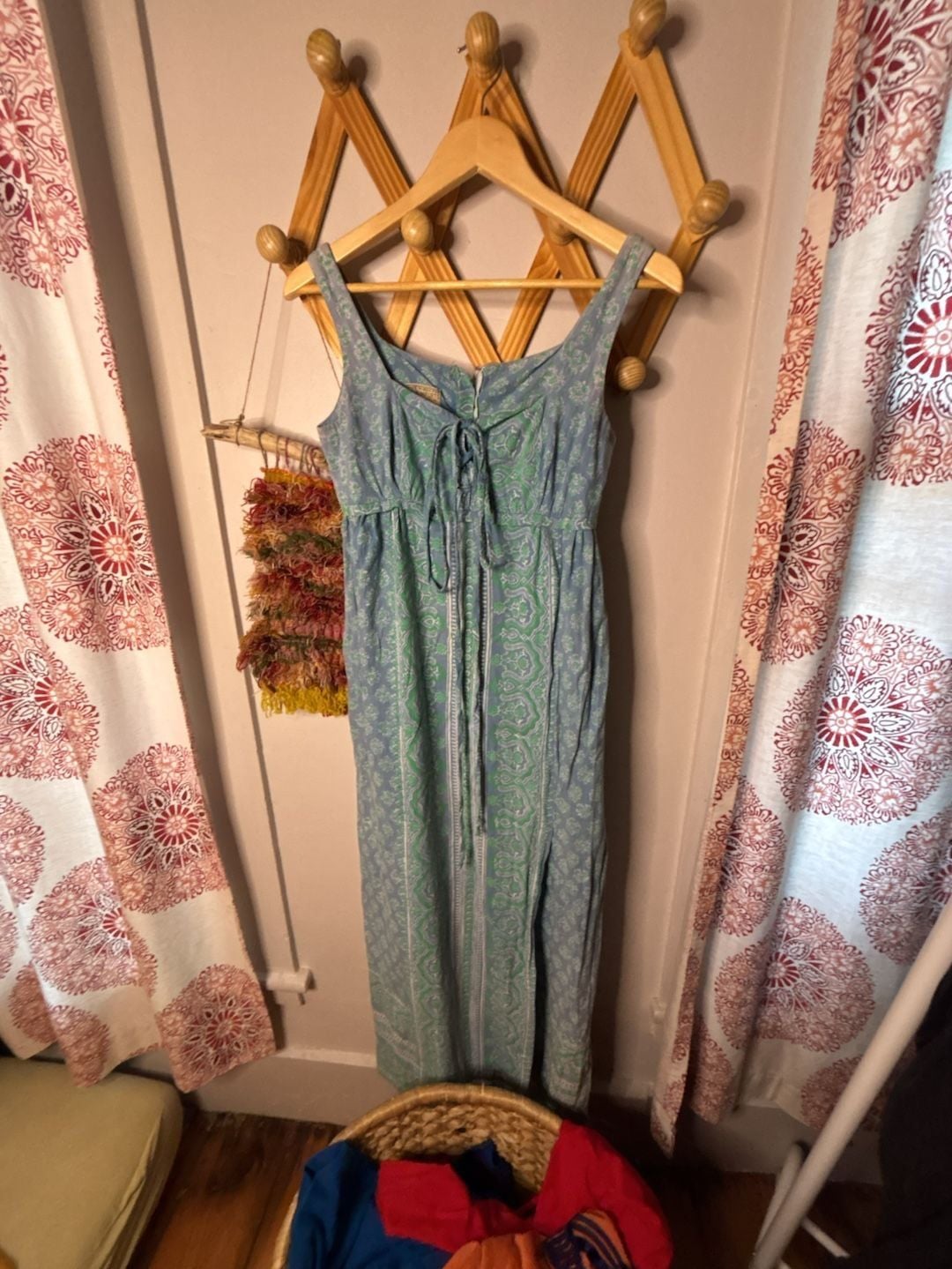 Made In India For India Imports Blue Green Paisley Tie Front Maxi Dress 2