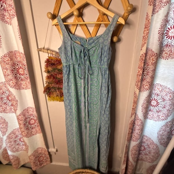 Made In India For India Imports Blue Green Paisley Tie Front Maxi Dress