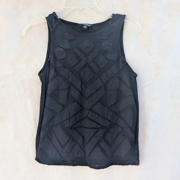 Lucky Brand Black Geometric Patchwork Mesh Tank Top