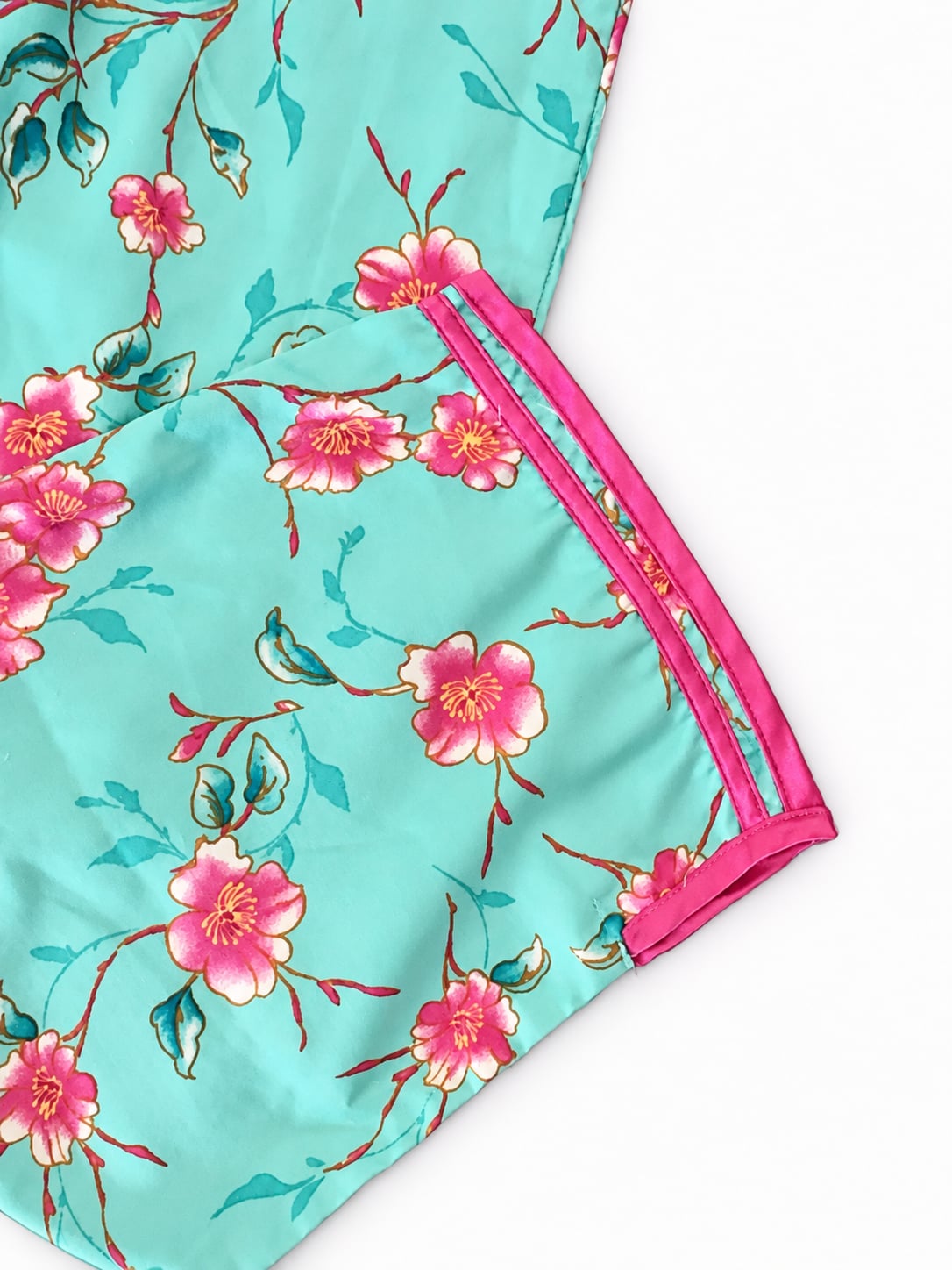 Kathryn Y2K Teal Pink Cherry Blossom Satin Pajama Set Size L 4