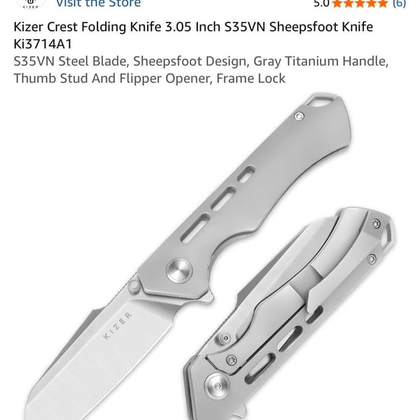 Titanium Kizer Crest Folding Knife 3.05 Inch S35VN Sheepsfoot Knife Ki3714A1