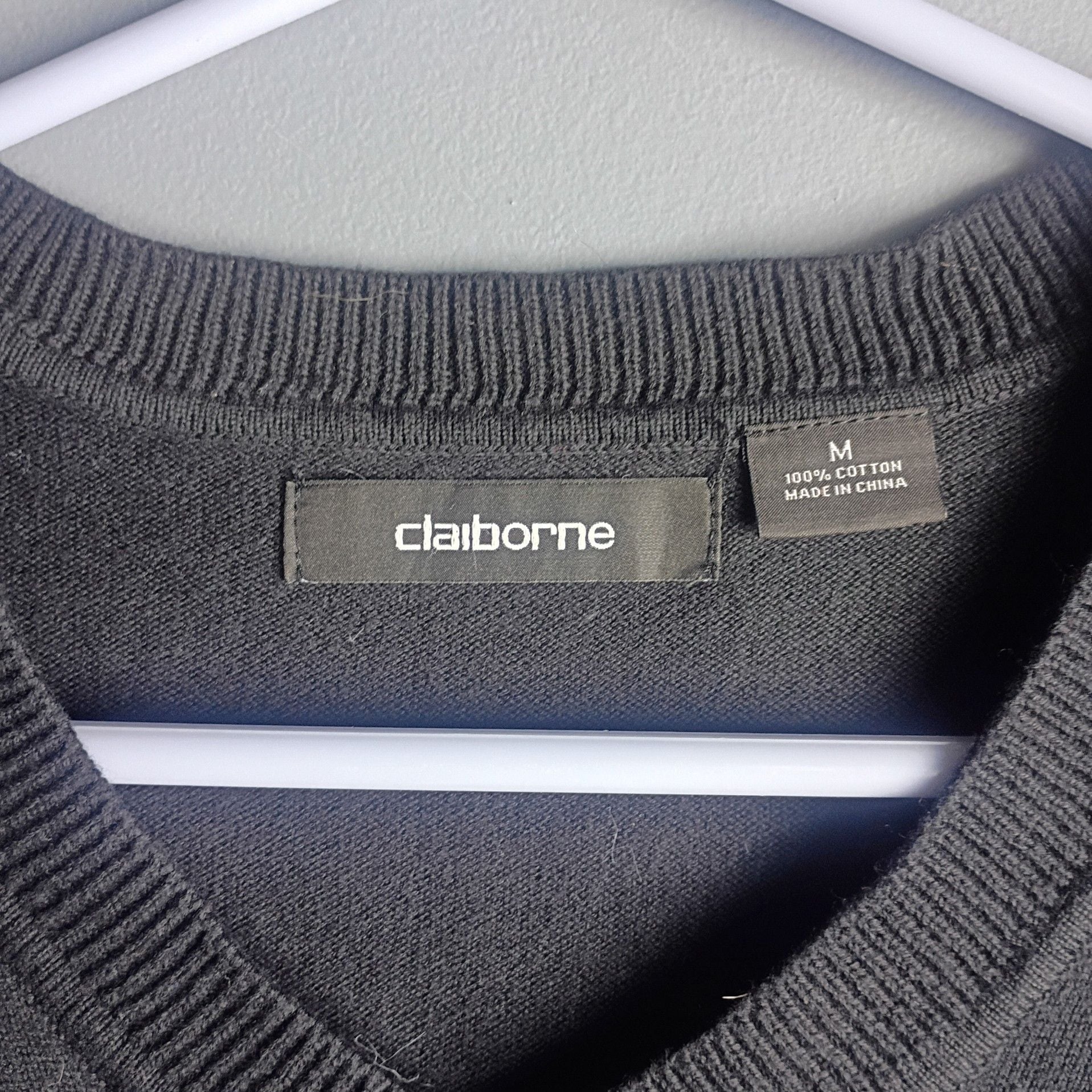 Claiborne Mens Cotton Pullover Long Sleeve V-Neck Argyle Sweater Black Grey 5