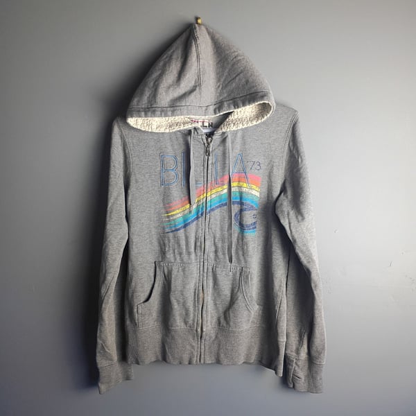 Billabong Gray Sherpa Lined Full Zip Hoodie with Rainbow Wave Graphic