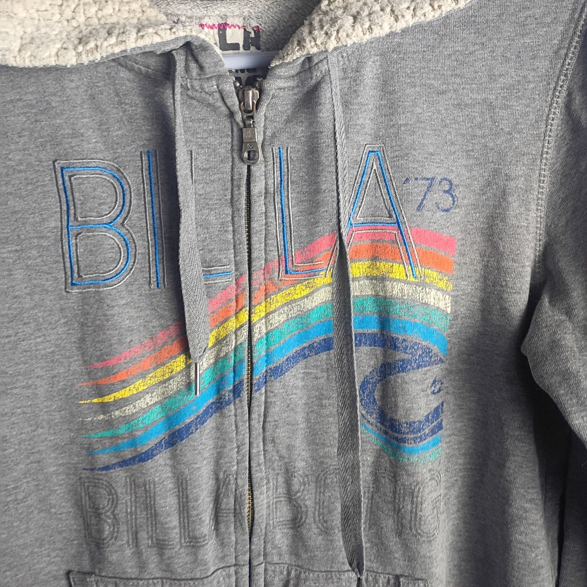 Billabong Gray Sherpa Lined Full Zip Hoodie with Rainbow Wave Graphic 4