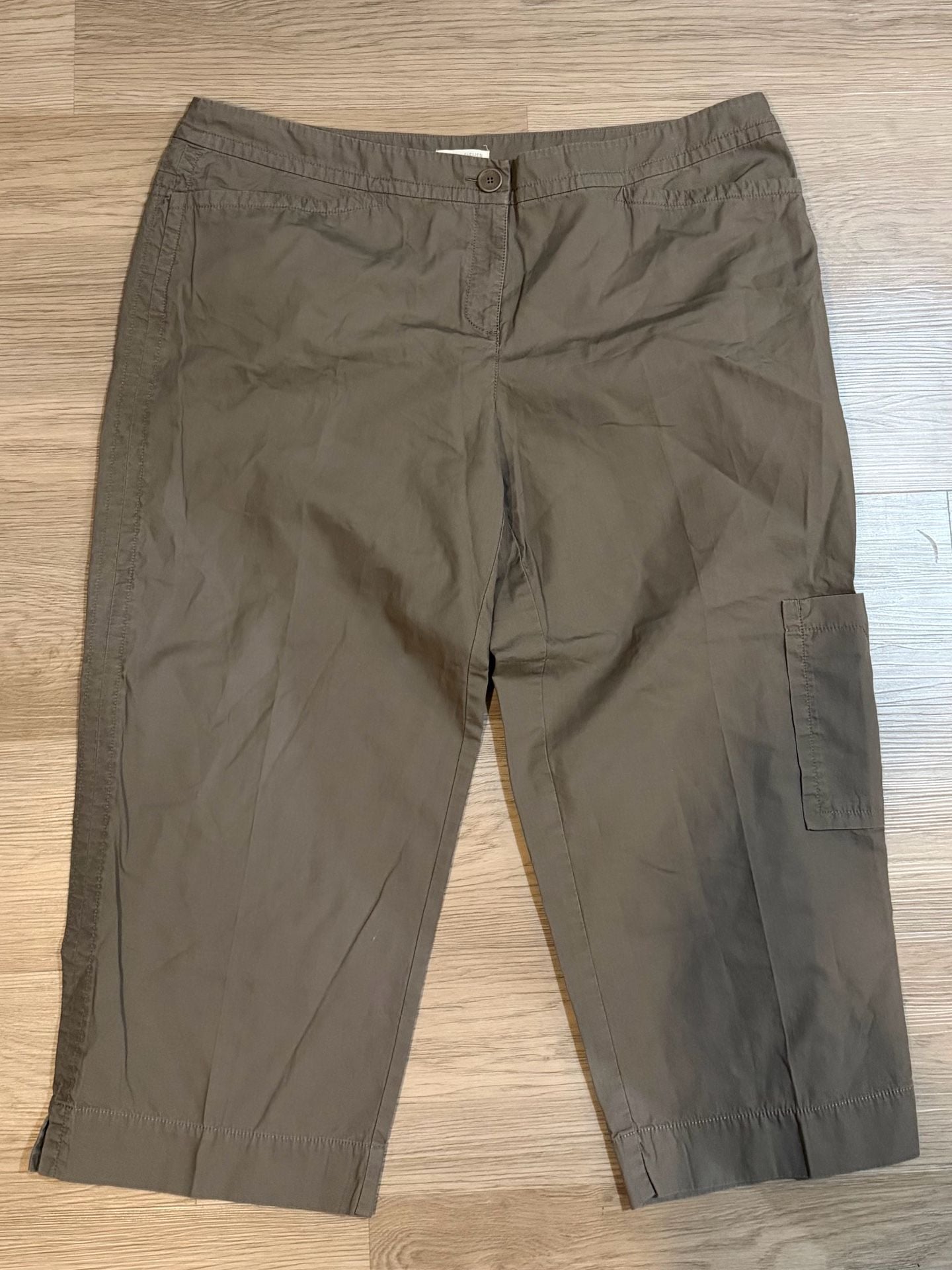 Eileen Fisher Olive Green Cotton Cropped Cargo Pants 2X 2