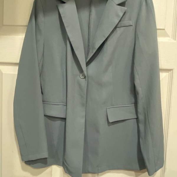 Zara Woman Longline Straight Blazer Jacket Gray Green Size M
