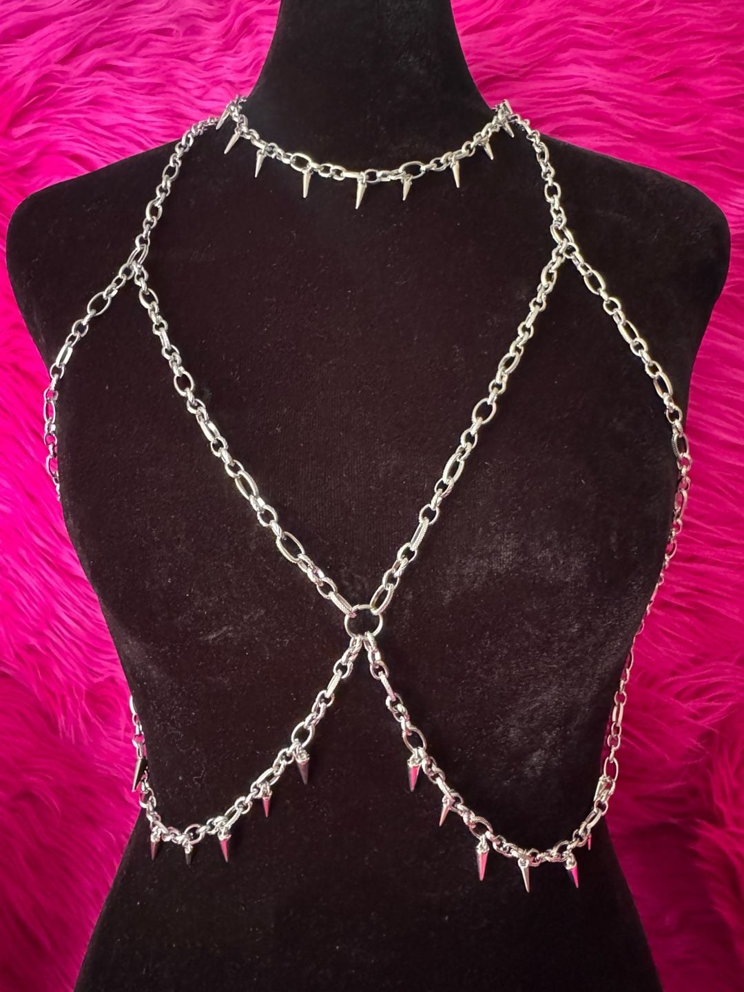Gothic Silver Spiked Metal Body Chain Harness 2