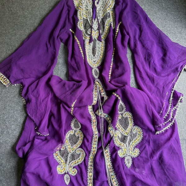Purple Embellished Henna Party Dress Kaftan with Bell Sleeves *read and see