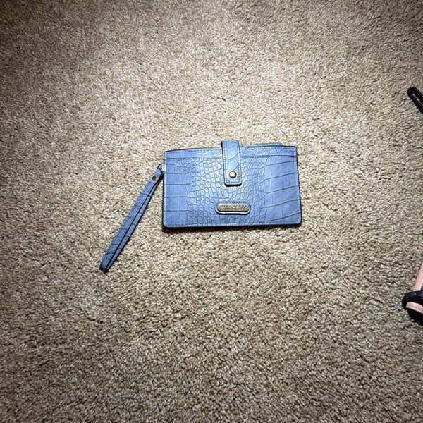 London Fog Collection Faux Crocodile Blue Wristlet Wallet