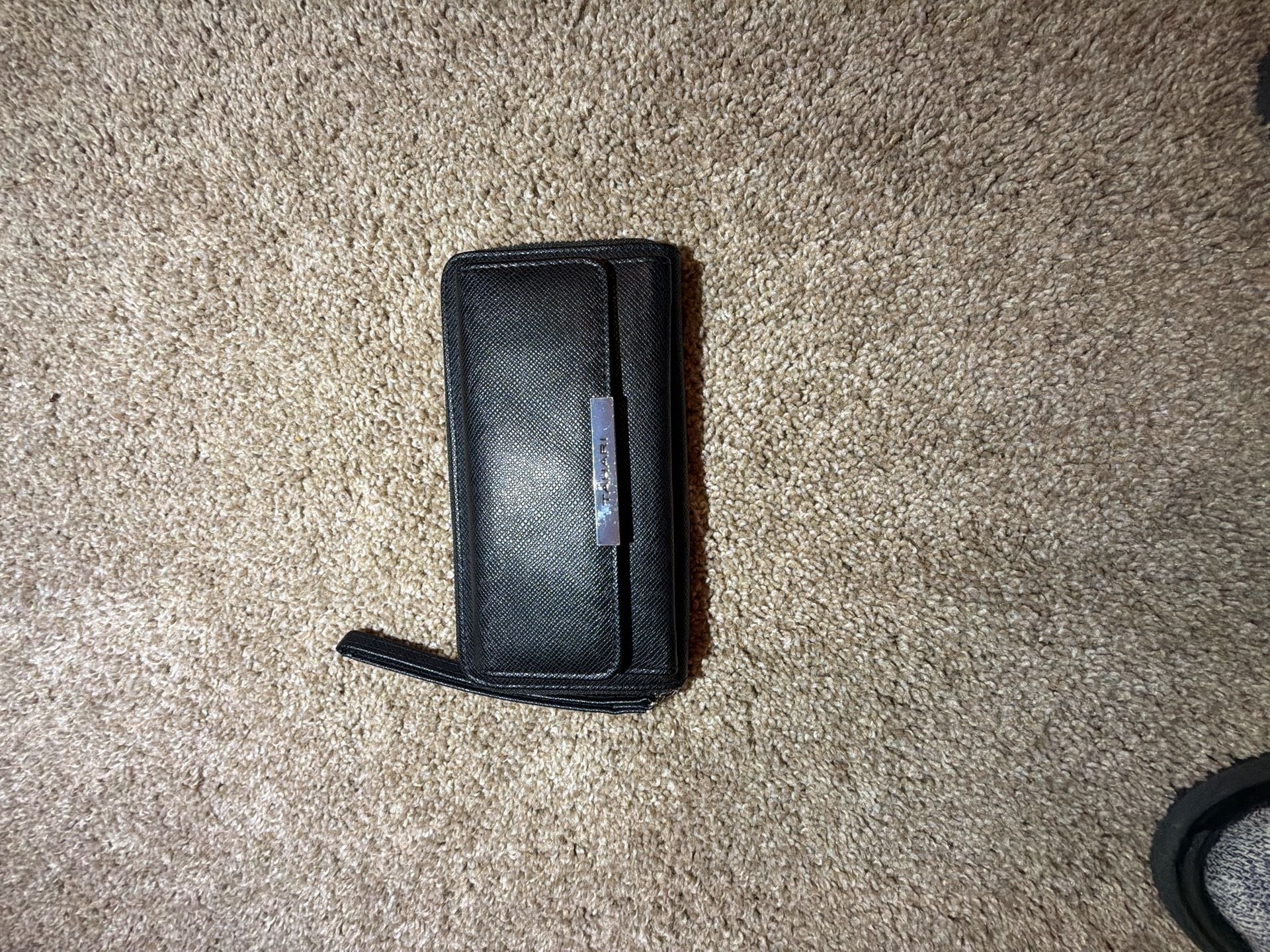 Tahari Black Saffiano Leather Zip Around Wristlet Wallet 1