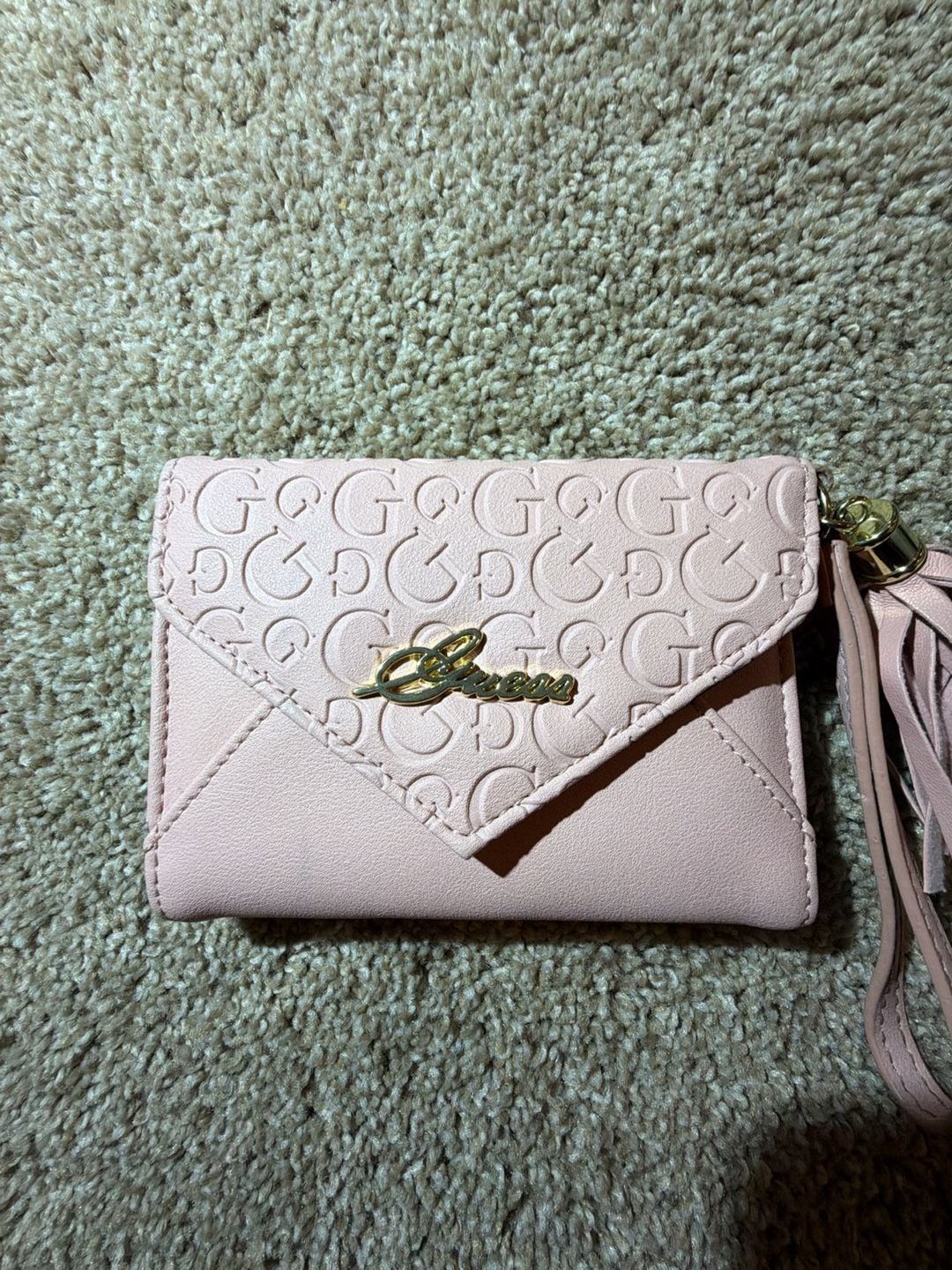 Guess Pink Debossed G Logo Envelope Trifold Wristlet Wallet with Tassel 2