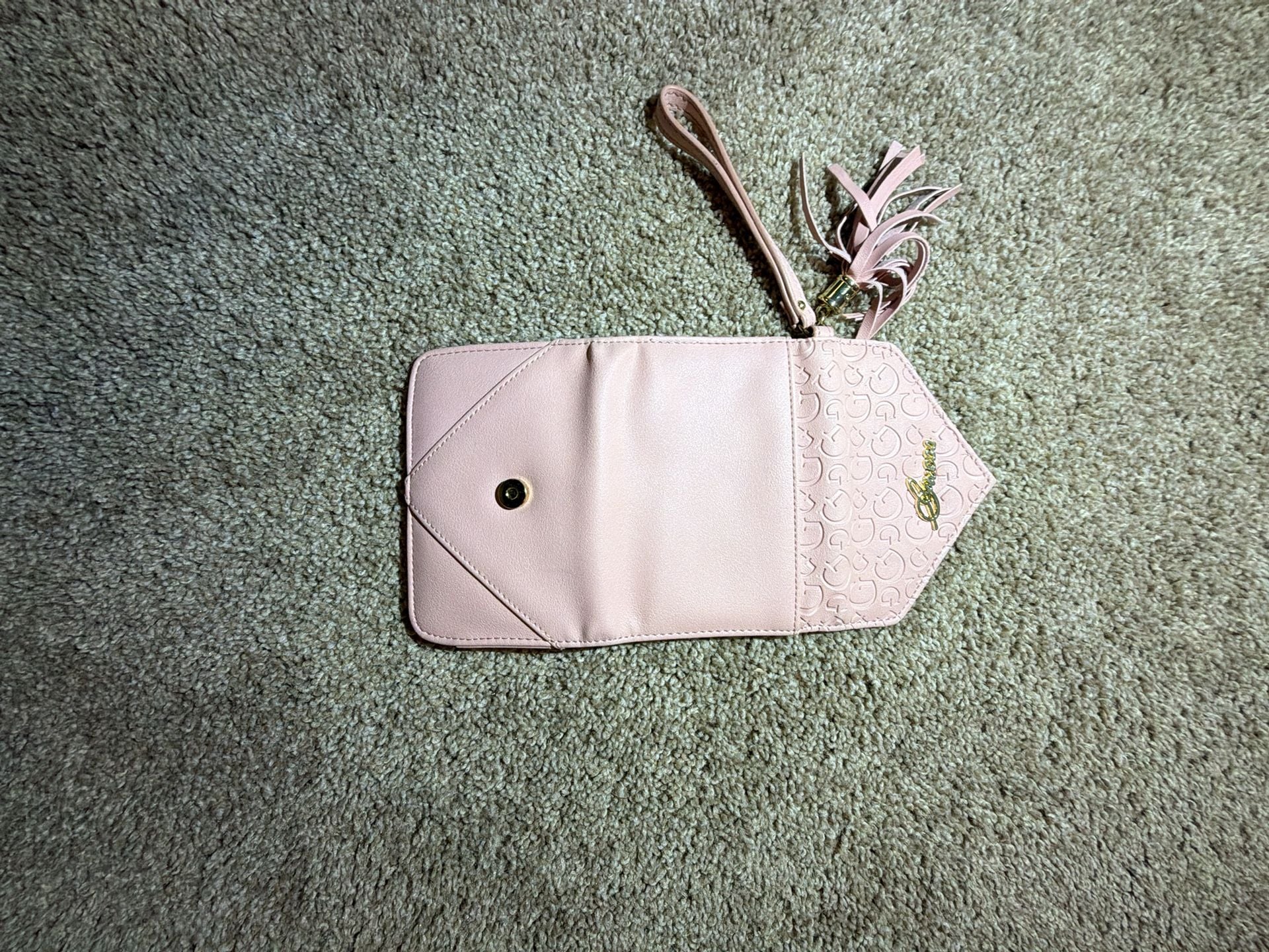Guess Pink Debossed G Logo Envelope Trifold Wristlet Wallet with Tassel 5