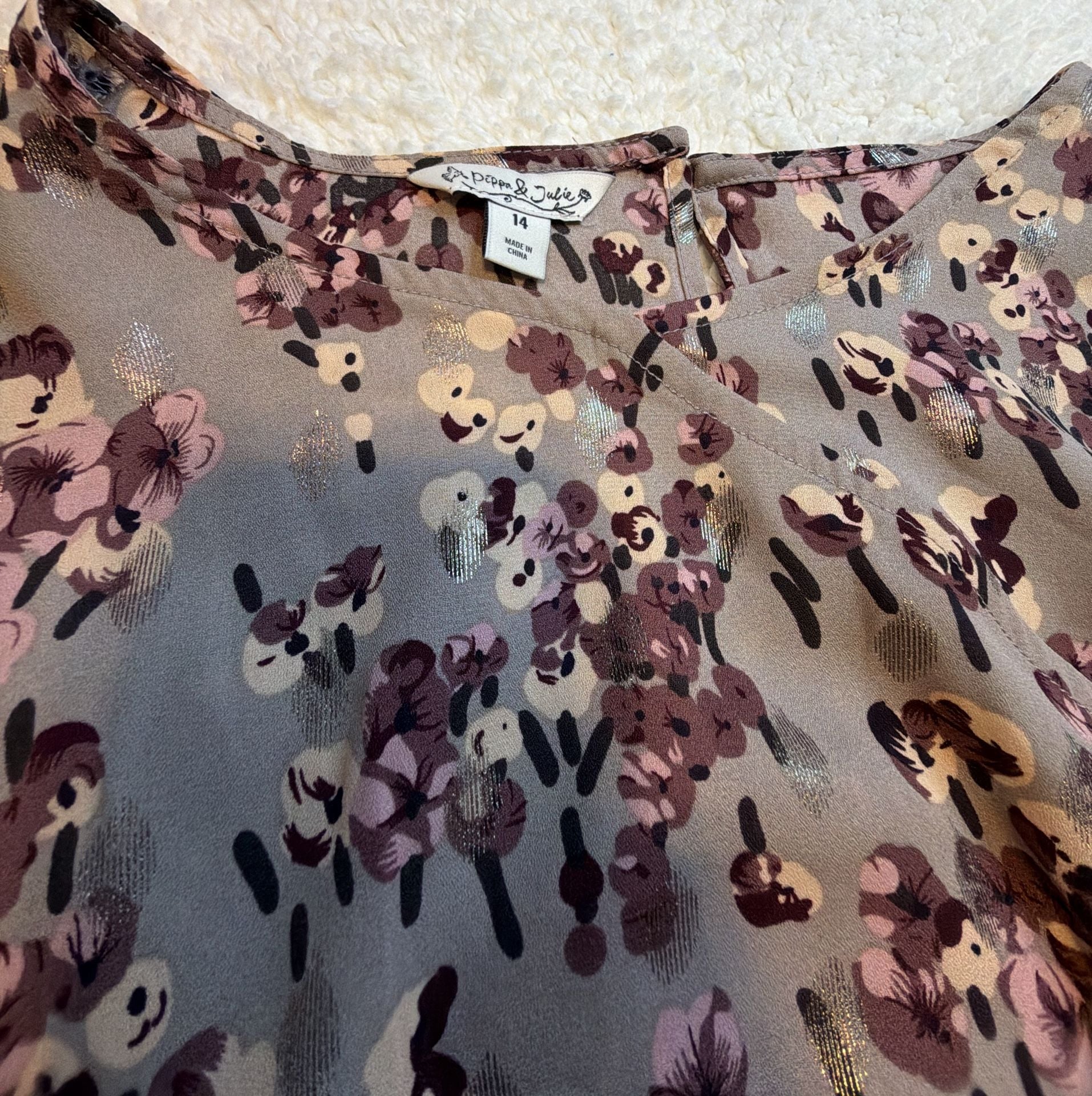 Pippa & Julie Girls Floral Sparkle Crop Top and Tiered Skirt Two-Piece Set Size 14 4