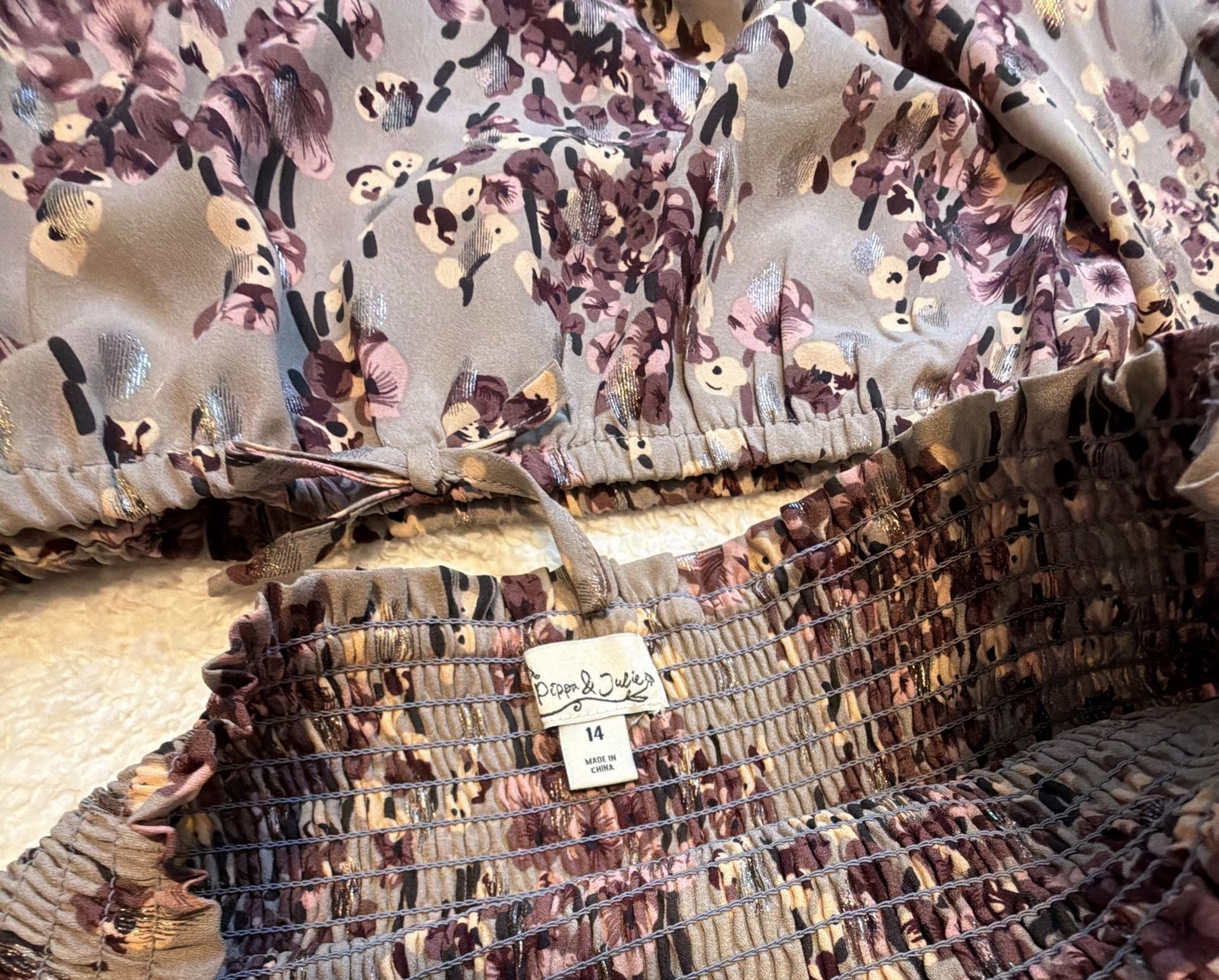 Pippa & Julie Girls Floral Sparkle Crop Top and Tiered Skirt Two-Piece Set Size 14 5