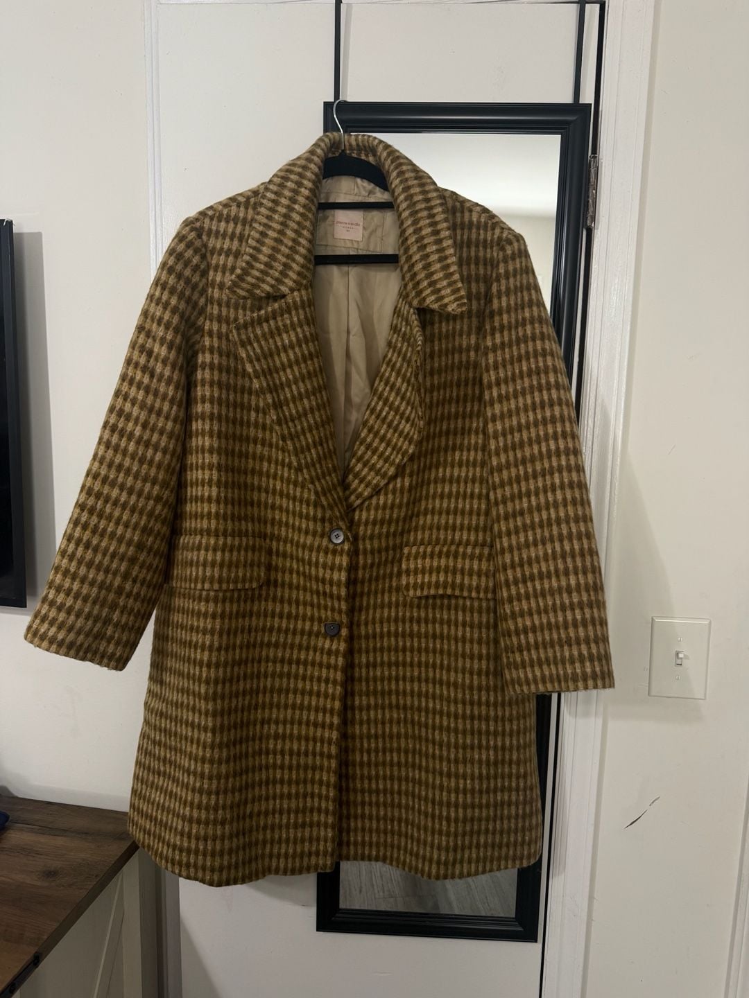 Pierre Cardin Woman Brown Houndstooth Wool Blend Coat Size 40 2