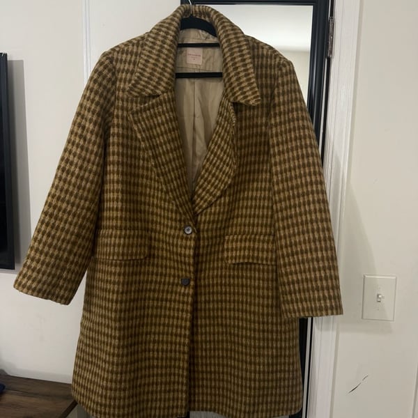 Pierre Cardin Woman Brown Houndstooth Wool Blend Coat Size 40