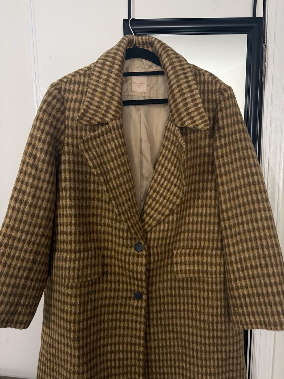 Pierre Cardin Woman Brown Houndstooth Wool Blend Coat Size 40 3