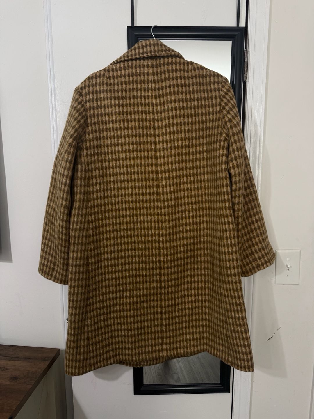 Pierre Cardin Woman Brown Houndstooth Wool Blend Coat Size 40 4