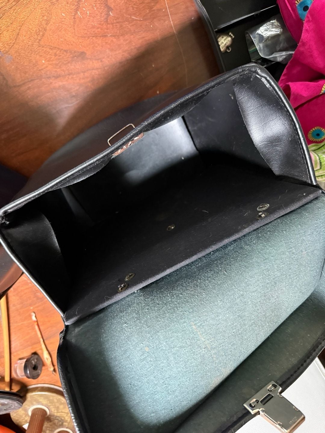 Vintage Black Faux Leather Moped Motorcycle Saddle Bags with Springs 4