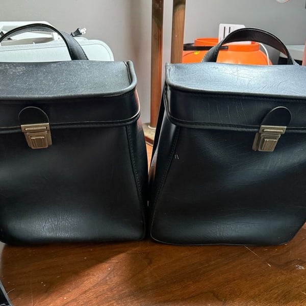 Vintage Black Faux Leather Moped Motorcycle Saddle Bags with Springs