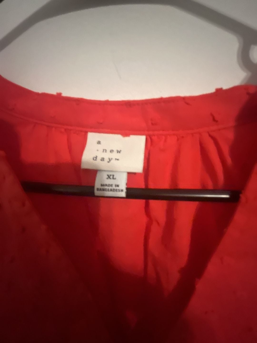 A New Day Red Swiss Dot V-Neck Long Sleeve Tie Waist Peplum Blouse 3