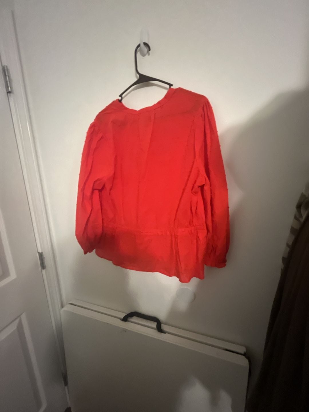 A New Day Red Swiss Dot V-Neck Long Sleeve Tie Waist Peplum Blouse 4