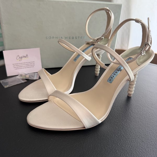 Sophia Webster Rosalind Crystal Mid Sandals Soft Ivory Satin EU 41 MSRP $625