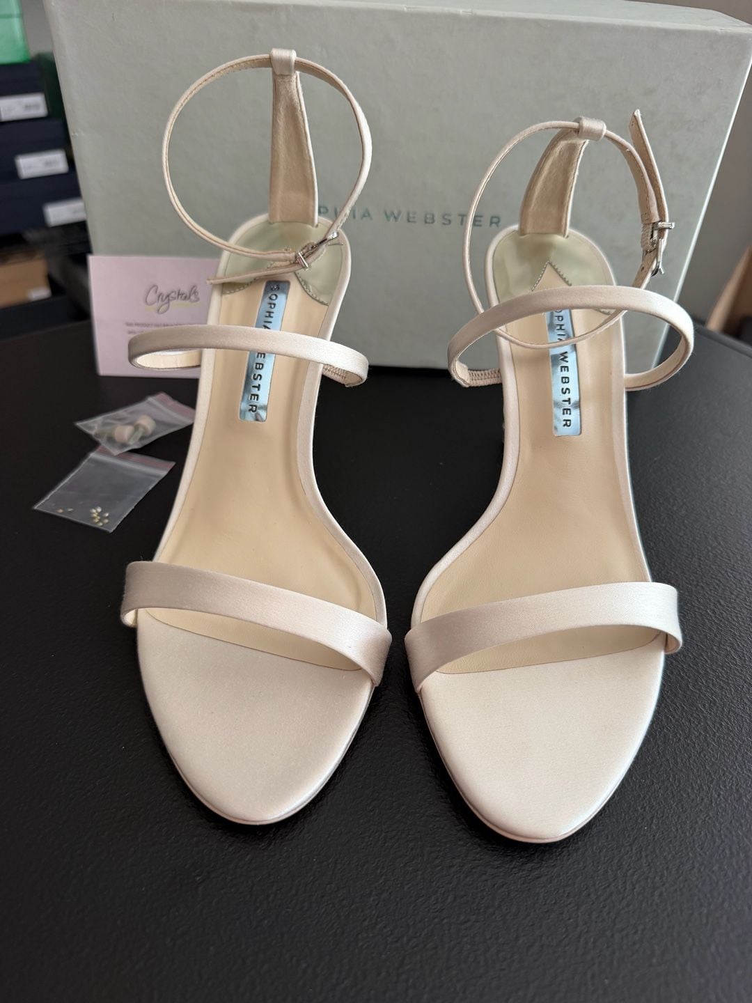 Sophia Webster Rosalind Crystal Mid Sandals Soft Ivory Satin EU 41 MSRP $625 4