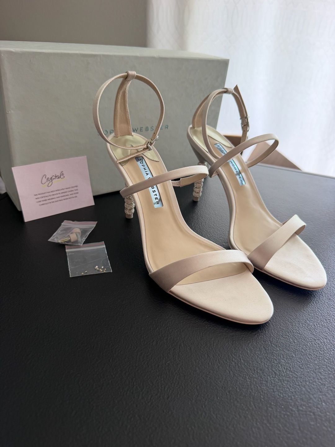 Sophia Webster Rosalind Crystal Mid Sandals Soft Ivory Satin EU 41 MSRP $625 5