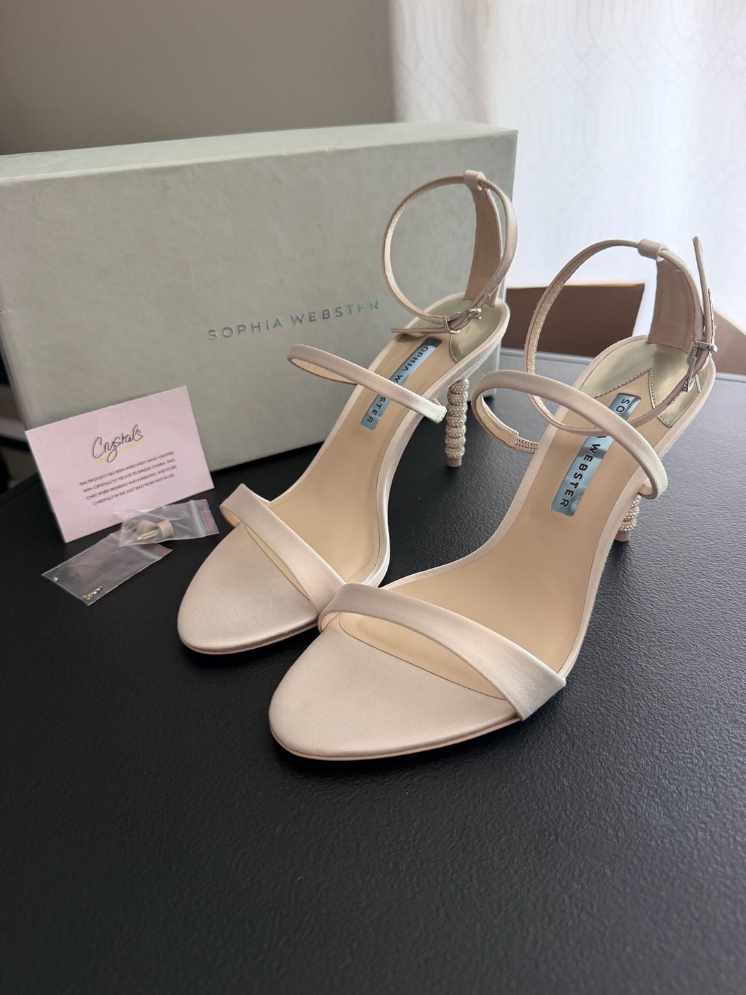 Sophia Webster Rosalind Crystal Mid Sandals Soft Ivory Satin EU 41 MSRP $625 8