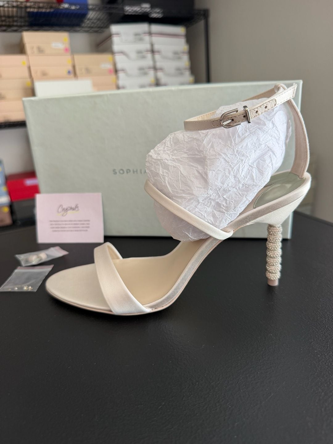 Sophia Webster Rosalind Crystal Mid Sandals Soft Ivory Satin EU 41 MSRP $625 9