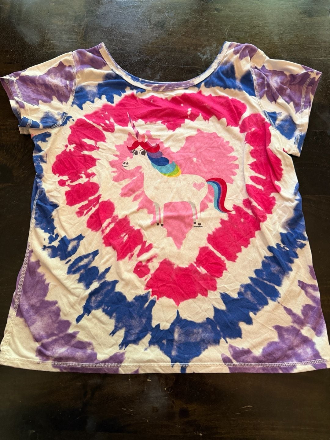 Disney Inside Out Rainbow Tie Dye Unicorn Girls T-Shirt Size L 10/12 2