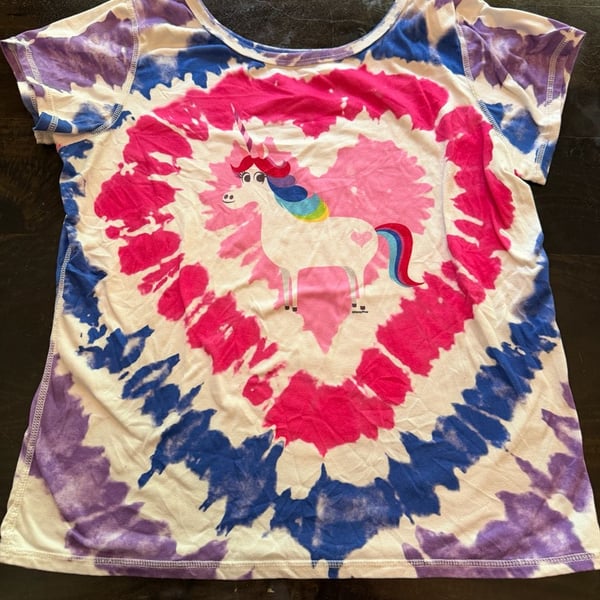 Disney Inside Out Rainbow Tie Dye Unicorn Girls T-Shirt Size L 10/12