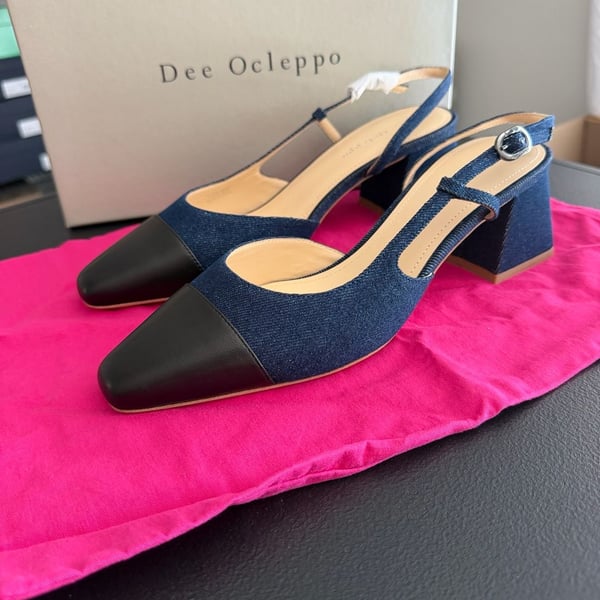 Dee Ocleppo Naples Blue Black Cap Toe Slingback Pumps Size 9 MSRP $295