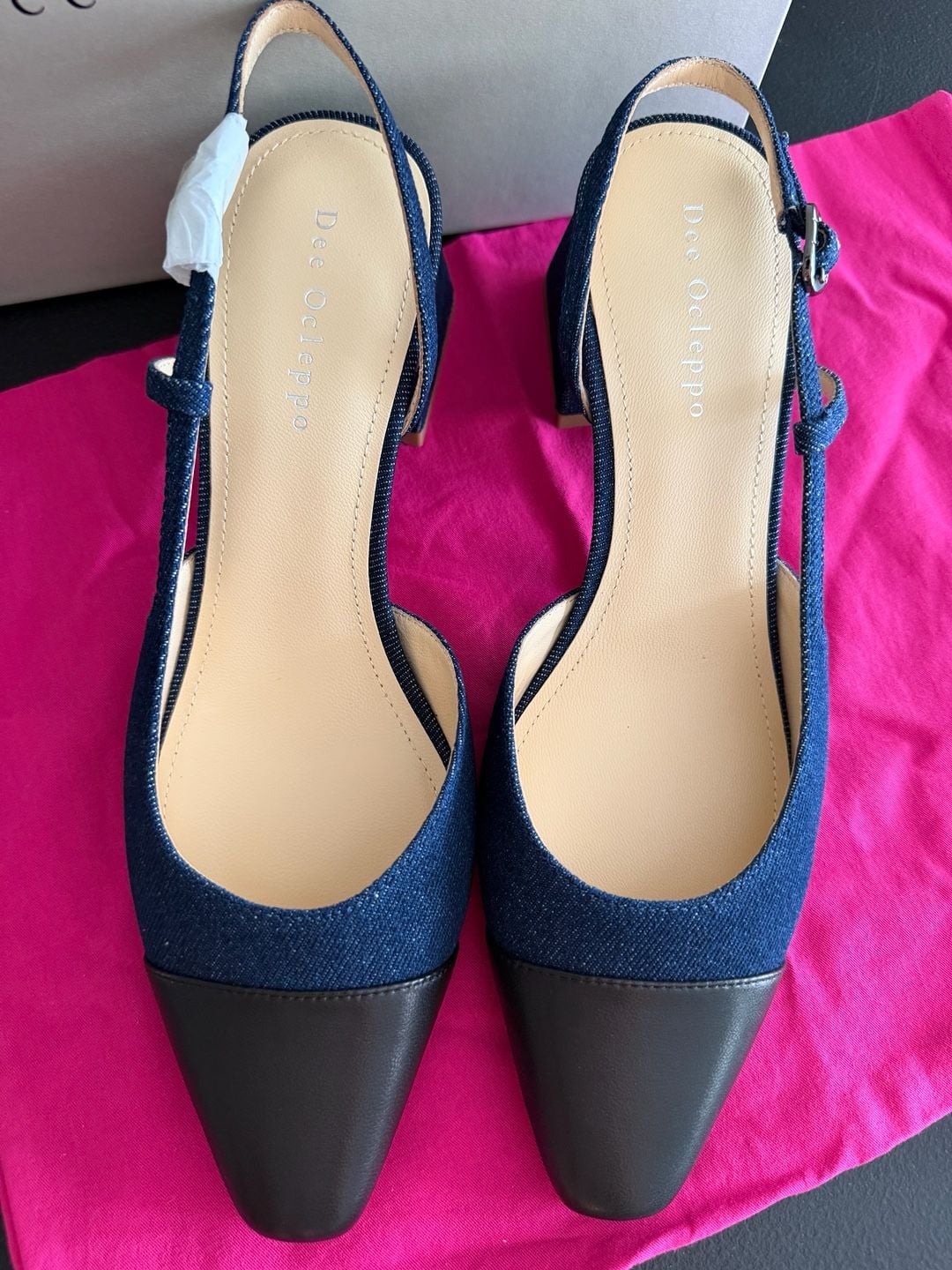 Dee Ocleppo Naples Blue Black Cap Toe Slingback Pumps Size 9 MSRP $295 3