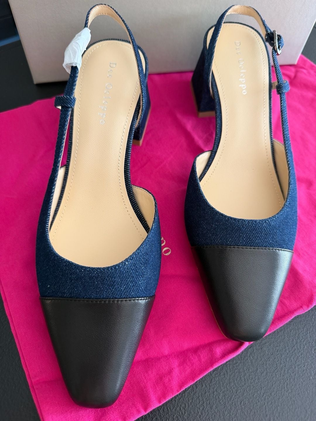 Dee Ocleppo Naples Blue Black Cap Toe Slingback Pumps Size 9 MSRP $295 4