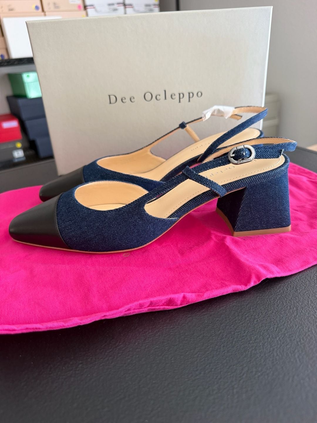 Dee Ocleppo Naples Blue Black Cap Toe Slingback Pumps Size 9 MSRP $295 5