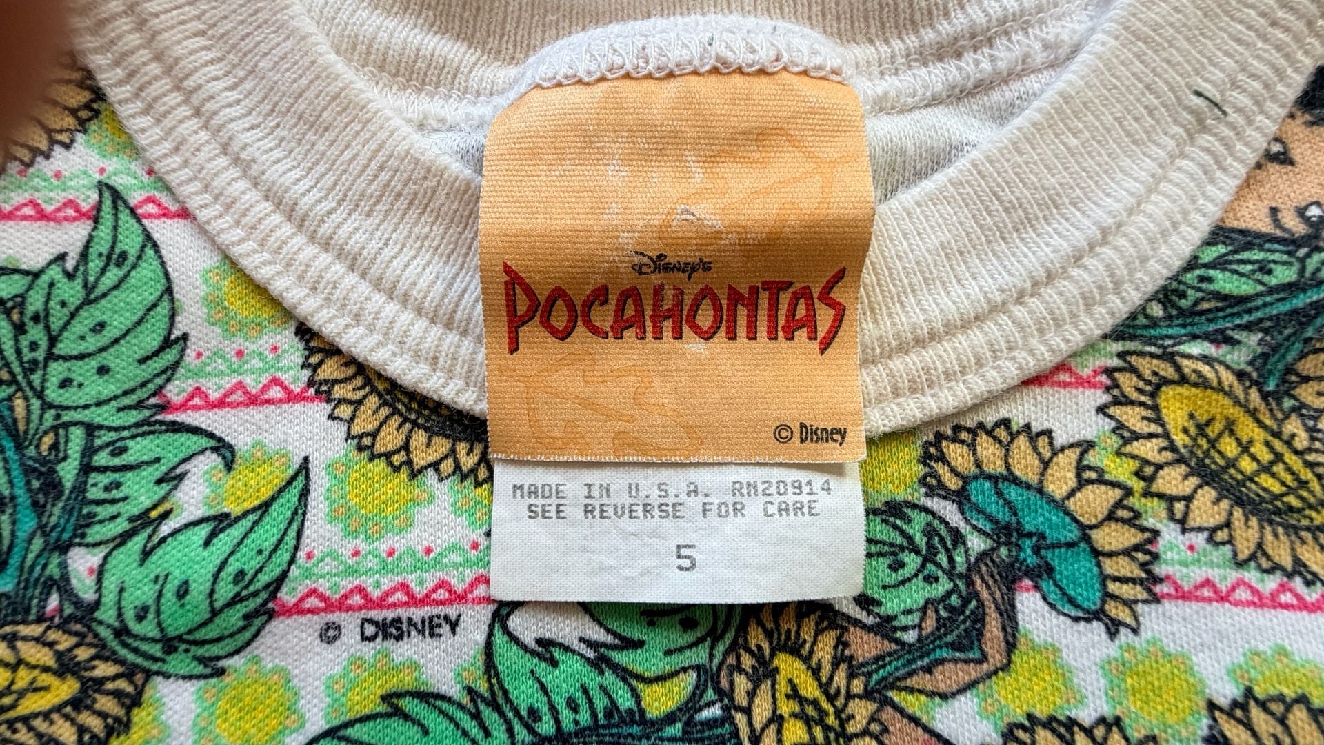 Vintage 1990s Disney Pocahontas Sunflower Underwear Set Top And Shorts Size 5 3