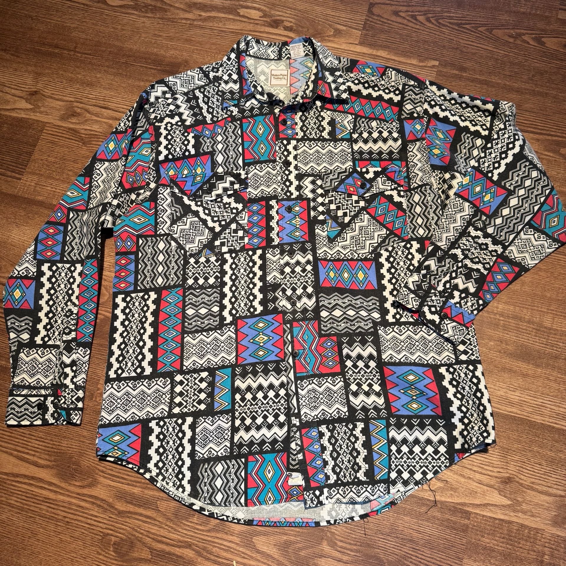 Vintage Western Plains Trading Co Shirt Mens L Aztec Geometric Southwestern 90s 4