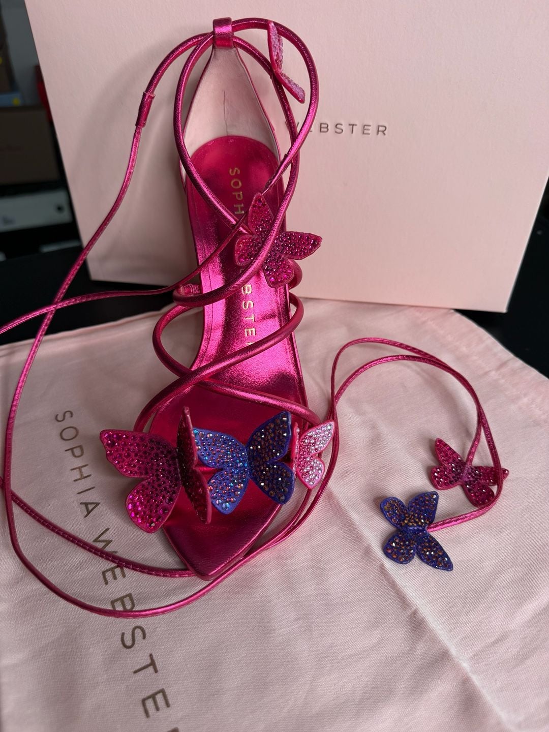 Sophia Webster Vanessa Pretty Pink Crystal Butterfly Sandals EU 40 MSRP $880 11