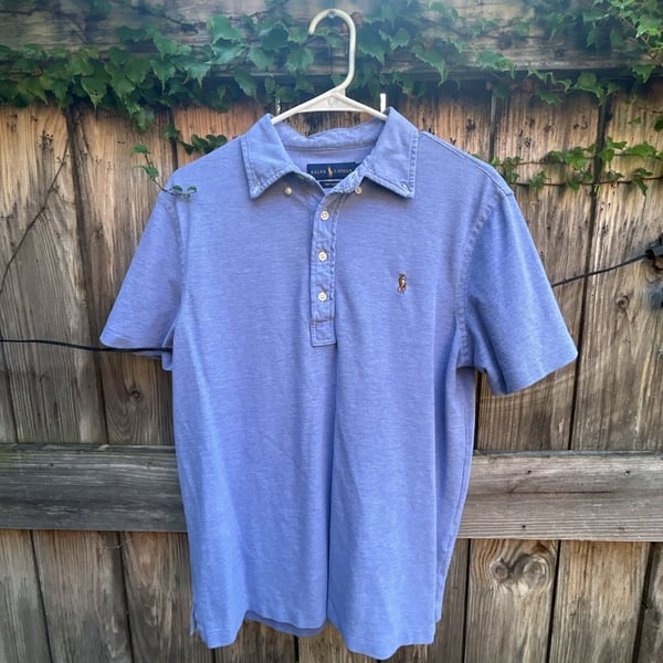 Ralph Lauren Knit Oxford Polo Shirt Mens Medium Blue Short Sleeve Cotton