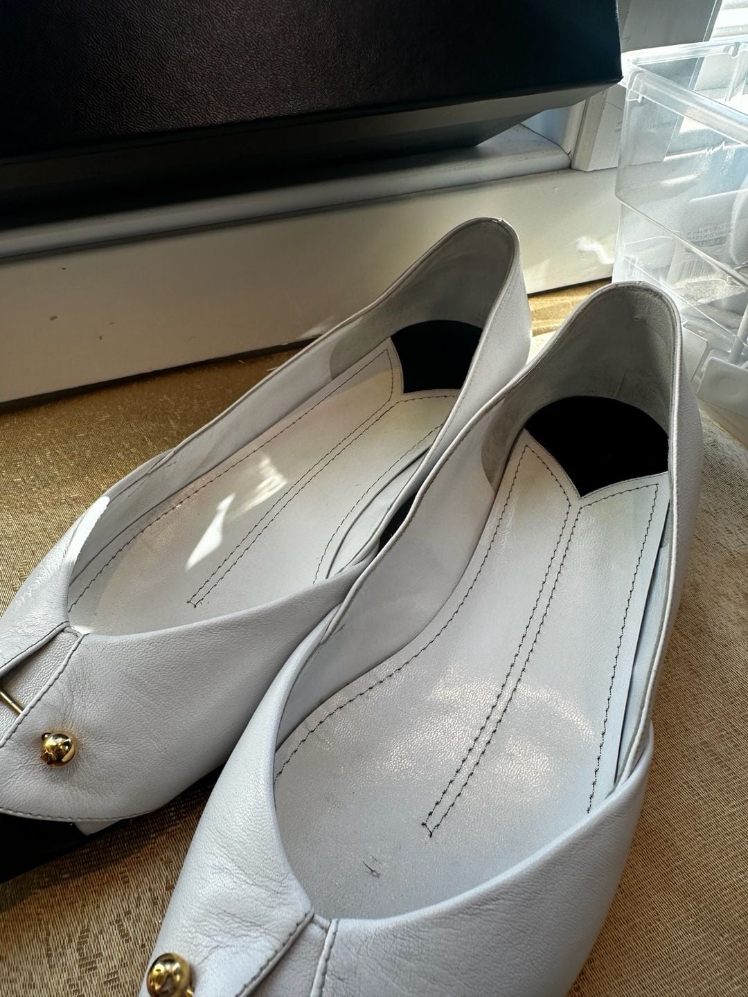 Chanel White & Black Leather Tuxedo Collar Gold Barbell Flats 5