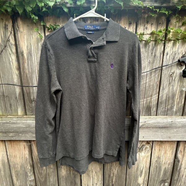 Polo Ralph Lauren Custom Fit Long Sleeve Polo Shirt Gray Medium